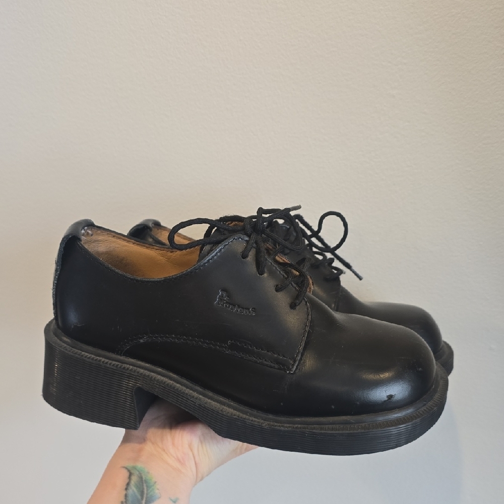Vintage 90s Dr.Martens Oxford Black Leather Lace-Up Shoes Made In England